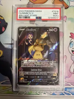 Mimikyu v TG16/TG30 Pokemon Secret Rare Brilliant Stars PSA 9 Off Center Grade - Image 1