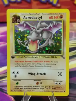 Pokemon TCG Aerodactyl Fossil 1st Edition Holo Prerelease Rare LIGHT PLAY WOTC - Image 1