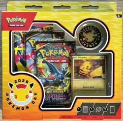 2026 POKEMON DAY COLLECTION BOX 3 PACKS/COIN/PIKACHU PROMO ~ NEW FACTORY SEALED - Image 1