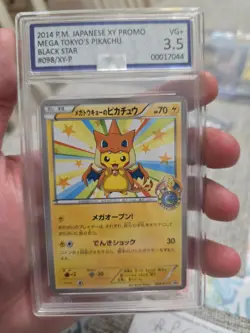 2014 Pokemon Center Mega Tokyo Pikachu Poncho Black Star Promo Card 098/Xy-p - Image 1