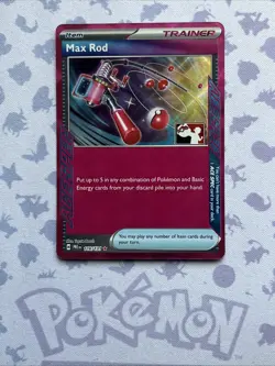 Pokemon TCG Max Rod Prismatic Evolutions 116/131 Prize Pack Play Stamp Promo NM - Image 1