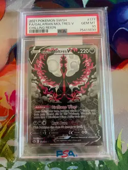 2021 POKEMON SWORD & SHIELD CHILLING REIGN/GALARIAN MOLTRES V 177/198 PSA 10 - Image 1