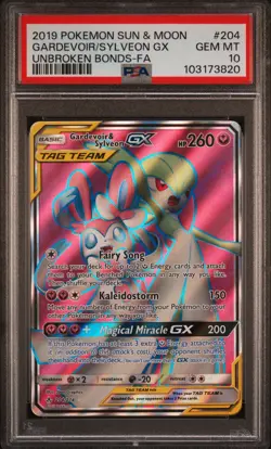 2019 POKEMON SUN & MOON UNBROKEN BONDS FULL ART/GARDEVOIR & SYLVEON GX PSA 10 - Image 1