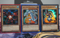 Blue-Eyes White Red-Eyes Black Dragon Dark Magician Cards With Matching Sleeves - Image 1