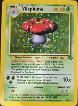 Vileplume 15/64 Jungle Holo Rare Unlimited 1999 WOTC Pokemon Card Vintage LP - Image 1
