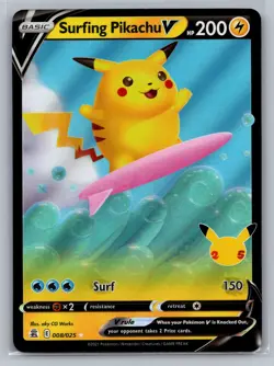 Surfing Pikachu V Celebrations #008/025 Ultra Rare,Holo Pokemon Card - Image 1
