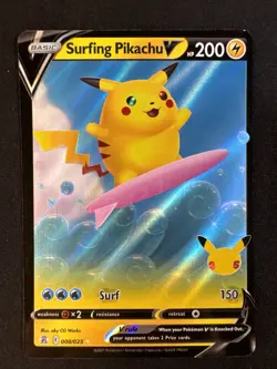 Surfing Pikachu V 008/025 Celebrations Holo Pokemon - Image 1
