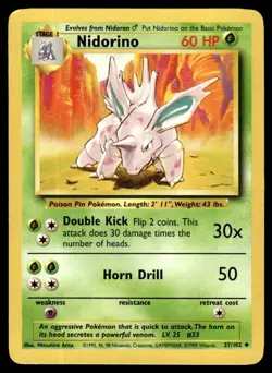 Nidorino #37 - UNcommon - Pokemon Base Set 1999 Wizards WOTC - LP/NM - Image 1