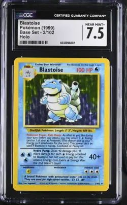 Blastoise 2/102 Holo Base Set Pokemon CGC 7.5 Near Mint+ - Image 1