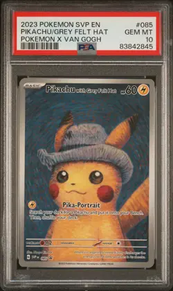 PSA 10 Pikachu Grey Felt Hat SVP 085 Pokemon Center x Van Gogh Promo GEM MINT - Image 1