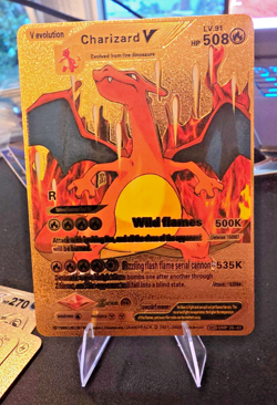 Pokemon Charizard V 508hp Gold Foil Fan Art Collector Card TCG - Image 1