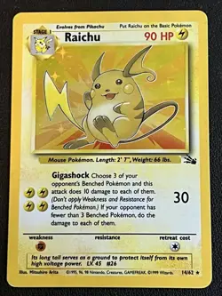1999 Pokemon TCG - Fossil Raichu #14/62 Holo Rare Unlimited LP - Image 1