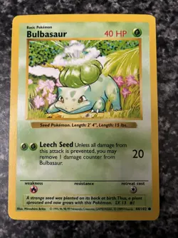 Bulbasaur 44/102 base set shadowless unlimited Pokemon TCG WoTC 1999 Vintage - Image 1