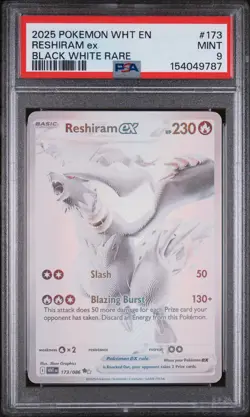 2025 POKEMON WHT EN-WHITE FLARE BLACK WHITE RARE #173 RESHIRAM EX PSA 9 - Image 1