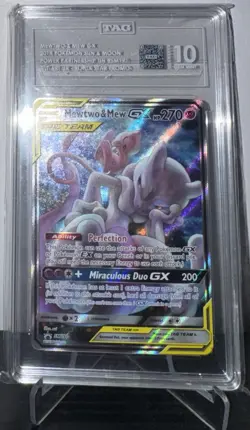 Mewtwo & Mew GX TAG TEAM TAG!! 10 Gem Mint SM191 Sun & Moon Promo. LOW Pop! - Image 1