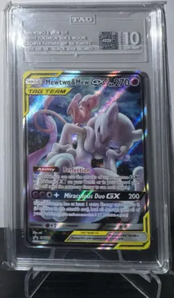 Mewtwo & Mew GX TAG TEAM TAG!! 10 Gem Mint SM191 Sun & Moon Promo. LOW Pop! - Image 2