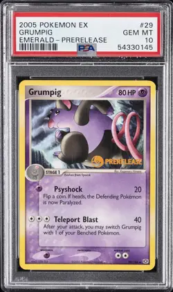 2005 POKEMON EX EMERALD PRERELEASE #29 GRUMPIG PSA 10 - Image 1