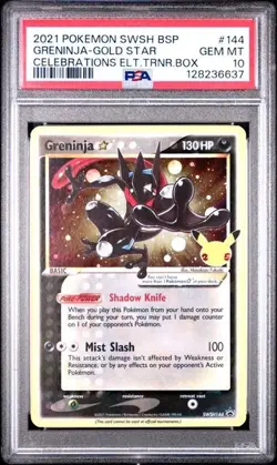 Pokemon Greninja Gold Star Celebrations ETB Black Star Holo Promo SWSH144 PSA 10 - Image 1