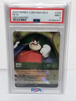 2023 DISNEY LORCANA EN 2-RISE OF THE FLOODBORN ENCHANTED PETE - BAD GUY PSA 9 - Image 1