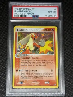 Pokemon TCG Blaziken EX Battle Stadium Holo Rare Card 3/109 PSA 8 - Image 1