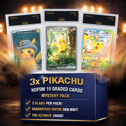 3x Pikachu Gem Mint PKM Cards Mystery Pack - HOFSM 10 Graded - Image 1