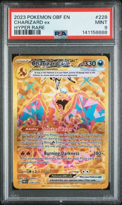 LUCKY PSA 9 Charizard EX 228 POKEMON Obsidean Flames *FOUR OF A KIND 8888 GOLD* - Image 1