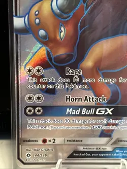 Pokemon Tauros GX Ultra Rare Full Art Holo 144/149 SM Base Set EN NM - Image 4