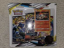 Pokemon Sun & Moon Cosmic Eclipse 3 Booster Pack Blister Pack Victini Promo New - Image 1