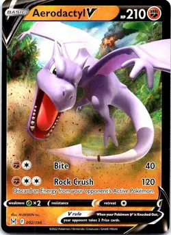 Aerodactyl V 092/196 Holo V Rare Lost Origin Pokemon Holo Near Mint - Image 1