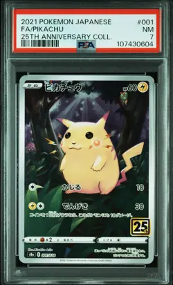 2021 POKEMON JAPANESE 25TH ANNIVERSARY COLLECTION #001 FULL ART/PIKACHU PSA 7 - Image 1