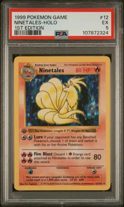 1999 POKEMON BASE SET 1ST EDITION #12 NINETALES-HOLO PSA 5 - Image 1