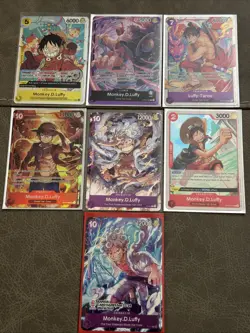 One Piece CCG Lot Of 7 Monkey D Luffy Cards Bandai 2324 World Tour Stamp G2U - Image 2