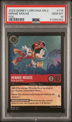 2023 DISNEY LORCANA EN 2-RISE OF THE FLOODBORN #114 MINNIE MOUSE FOIL PSA 10 Pop - Image 1