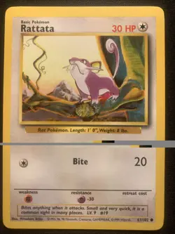 Pokemon TCG Rattata Base Set 61/102 Regular Unlimited Common Nm - Image 1