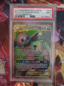 2019 Pokemon Sun And Moon Rowlet Alolan Exeggutor GX Tag Team Full Art PSA 9 - Image 1