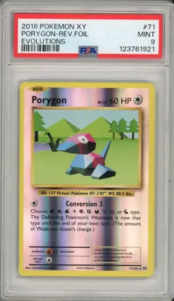 2016 Pokemon XY Evolutions Porygon Reverse Foil Holo #71 PSA 9 - Image 1