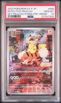 2023 POKEMON JAPANESE SV-P PROMO #098 DETECTIVE PIKACHU PSA 10 - Image 1