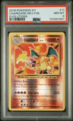2016 POKEMON XY EVOLUTIONS 11/108 CHARIZARD REVERSE FOIL PSA 8 NM-MINT - Image 1