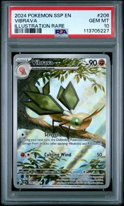 Vibrava 206/191 PSA 10 - 2024 Pokemon Scarlet & Violet SV08 Surging Sparks - Image 1