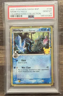 2021 POKEMON SWSH BLACK STAR PROMO CELEBRATIONS COLL #136 MIMIKYU HOLO PSA 10 - Image 1