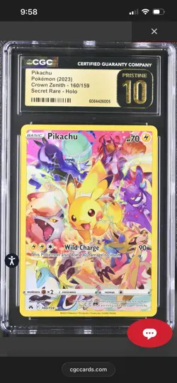 CGC Pristine 10 Pikachu 160/159 Crown Zenith Secret Rare Holo Pokemon 2023 - Image 2