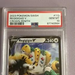 2023 POKEMON SWORD & SHIELD CROWN ZENITH #113 REGIGIGAS V PSA 10 - Image 2