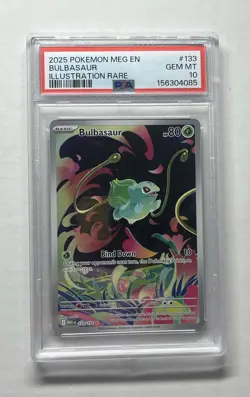 PSA 10 Bulbasaur 133/132 Me01 Mega Evolution Illustration Rare Holo EN 2025 - Image 1