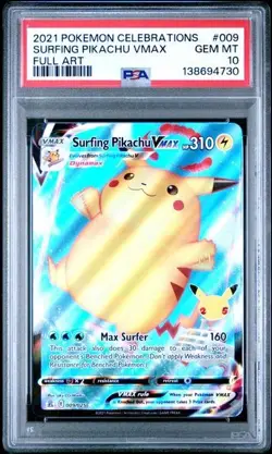 PSA 10 Gem Mint Surfing Pikachu Vmax 009/025 Celebrations Pokemon TCG - Image 1