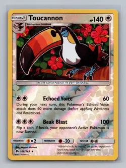 Toucannon 108/149 Rare SM Base Set Pokemon Reverse Holo Near Mint - Image 1
