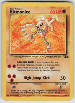 Hitmonlee 22/62 Rare Fossil Pokemon Damaged - Image 1