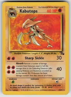 Kabutops 24/62 Rare Fossil Pokemon Unlimited Moderately Played - Image 1