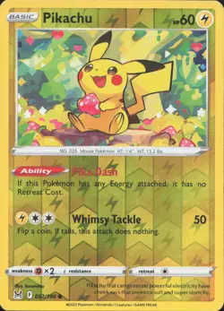 Pikachu 052/196 Common Lost Origin Pokemon Reverse Holo Lightly Played - Image 1