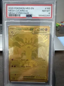 Pokemon Mega Lucario EX 188/132 Mega Evolution Gold Secret Rare PSA 8 - Image 1
