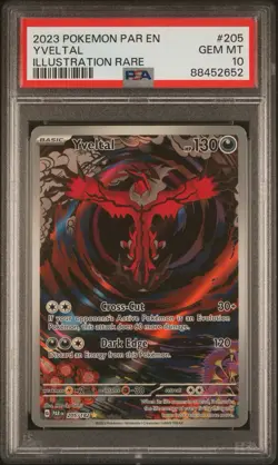 2023 POKEMON PAR EN-PARADOX RIFT ILLUSTRATION RARE #205 YVELTAL PSA 10 - Image 1